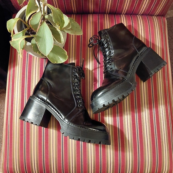 Jeffrey Campbell Black Glossy Combat Boots - Picture 6 of 16